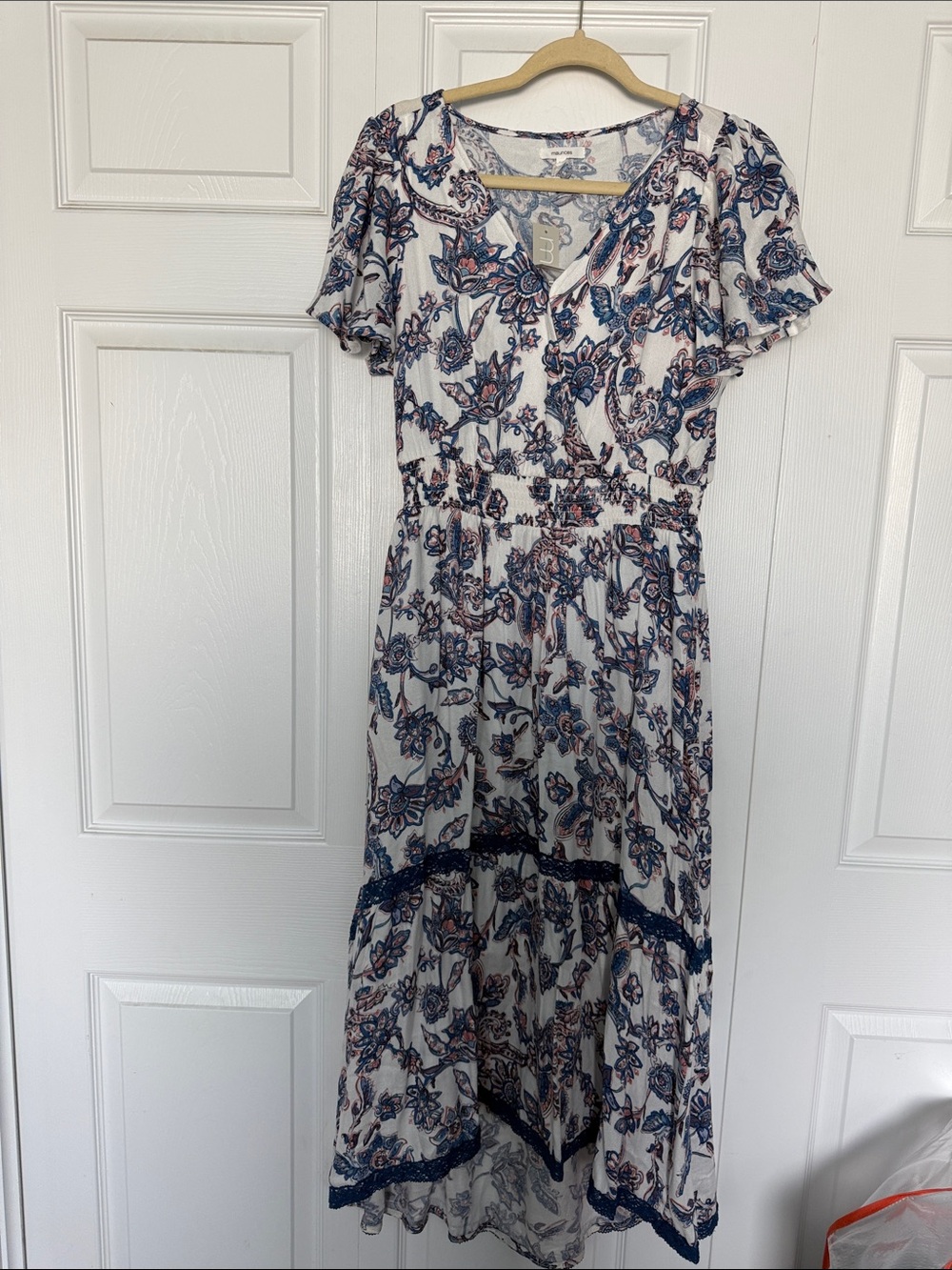 Maurices White Maxi Dress with Blue and Pink Floral Print